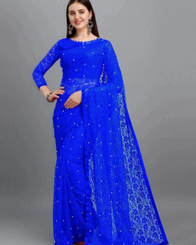 Self Design Bollywood Net Saree (Blue)