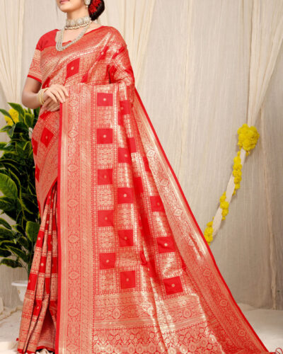 Printed, Self Design Banarasi Pure Silk Saree (Red)