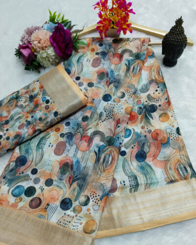 Woven, Printed Kanjivaram Pure Cotton, Cotton Linen Saree (Multicolor)