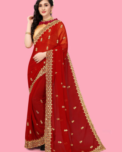 Embroidered Bollywood Georgette Saree (Red)