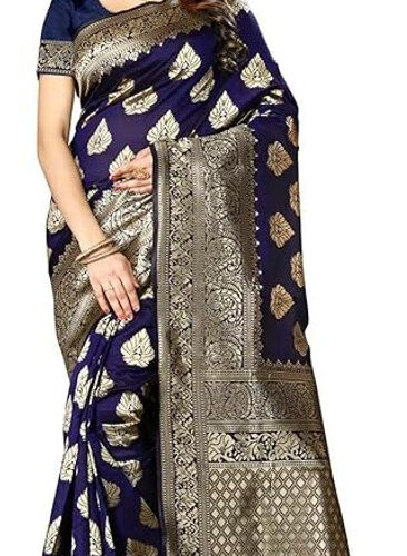Woven Kanjivaram Pure Silk Saree (Dark Blue)