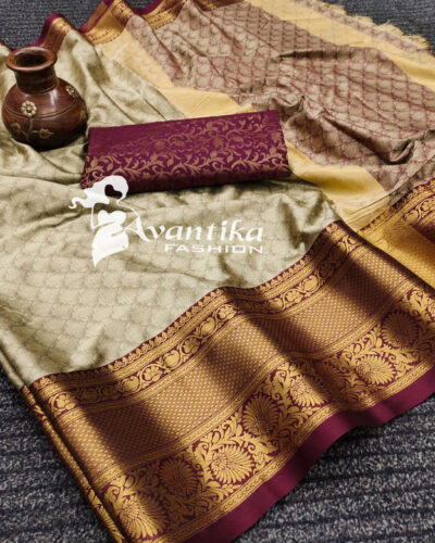 Printed, Temple Border, Woven, Embellished, Solid/Plain Banarasi Art Silk, Cotton Silk Saree (Maroon, Cream)