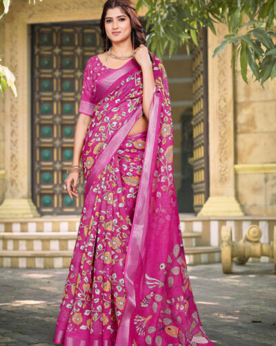 Self Design, Printed Bollywood Cotton Linen Saree (Multicolor)