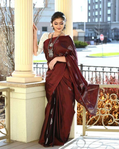 Woven, Solid/Plain Dharmavaram Art Silk, Pure Silk Saree (Maroon)