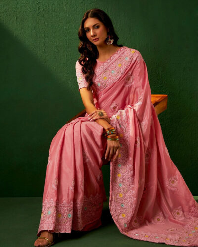 Embroidered Kalamkari Chiffon Saree (Purple)
