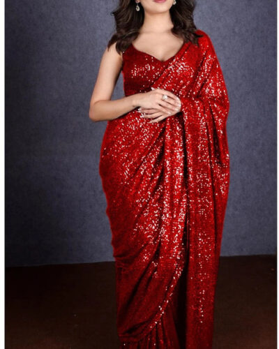 Embroidered, Embellished Bollywood Georgette Saree (Red)