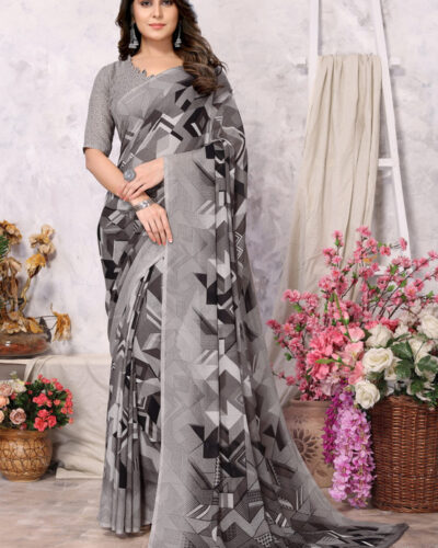 Dyed Daily Wear Georgette Saree (Grey)