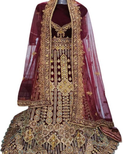 Embroidered Semi Stitched Lehenga Choli (Maroon)