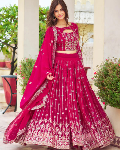 Embroidered Semi Stitched Lehenga Choli (Pink)