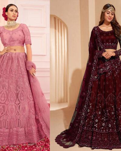 Embroidered Semi Stitched Lehenga Choli (Pink, Maroon)