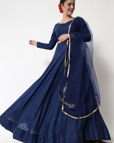 Embroidered Semi Stitched Lehenga Choli (Blue)
