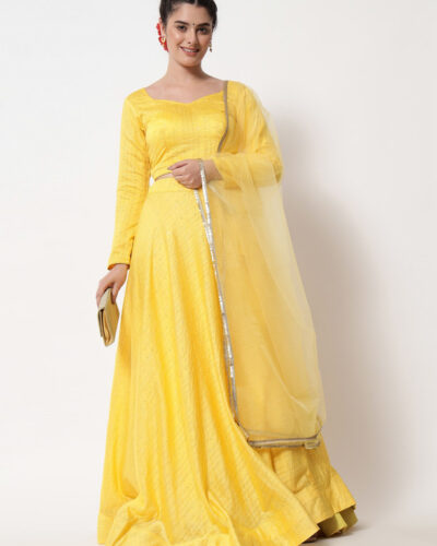 Embroidered Semi Stitched Lehenga Choli (Yellow)