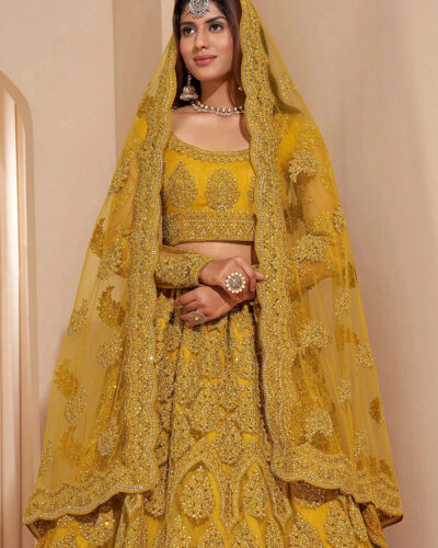 Embroidered Semi Stitched Lehenga Choli (Yellow)