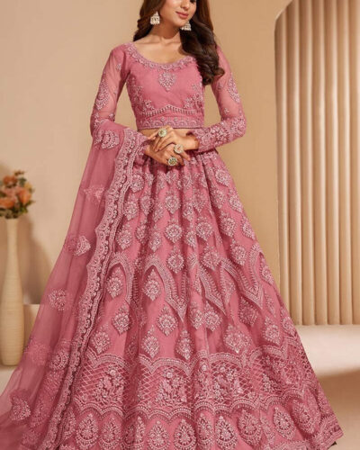 Embroidered Semi Stitched Lehenga Choli (Pink)