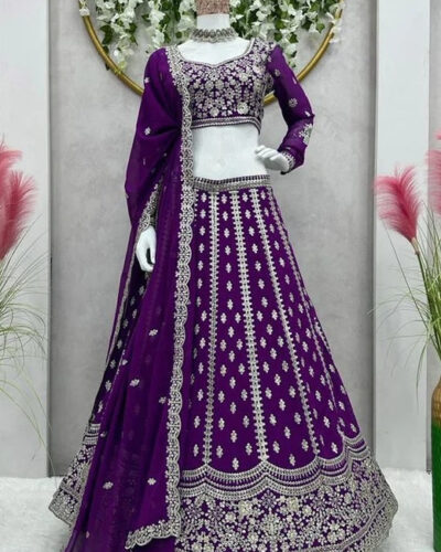 Embroidered Semi Stitched Lehenga Choli (Purple)