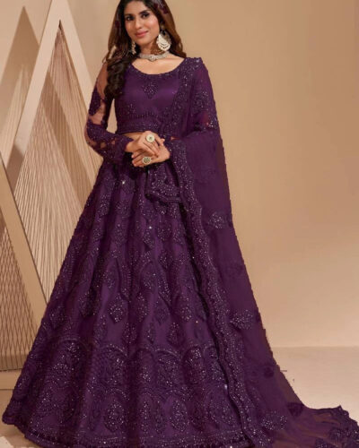 Embroidered Semi Stitched Lehenga Choli (Purple)