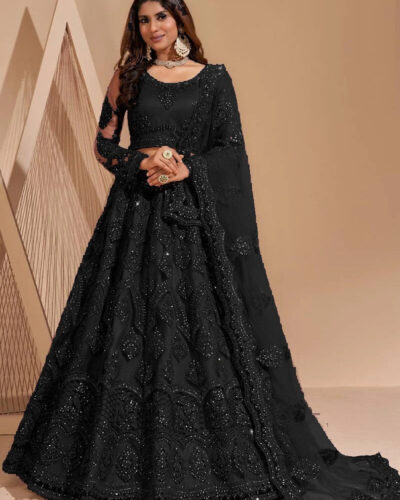 Embroidered Semi Stitched Lehenga Choli (Black)