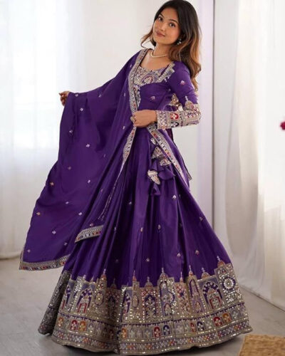 Embroidered Semi Stitched Lehenga Choli (Purple)