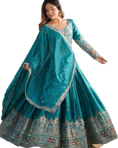 Embroidered Semi Stitched Lehenga Choli (Light Blue)