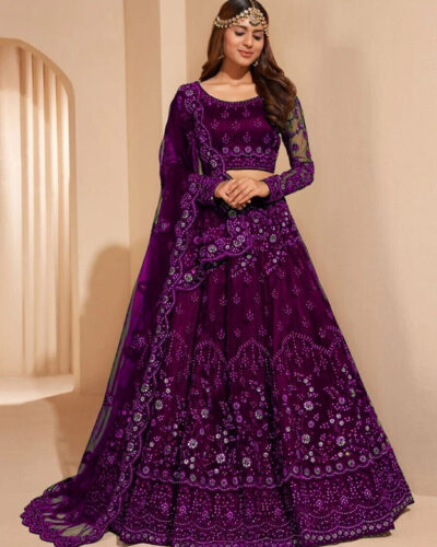 Embroidered Semi Stitched Lehenga Choli (Purple)