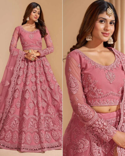 Embroidered Semi Stitched Lehenga Choli (Pink)