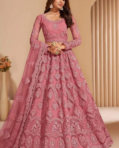 Embroidered Semi Stitched Lehenga Choli (Pink)