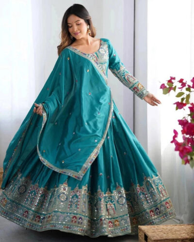 Embroidered Semi Stitched Lehenga Choli (Light Blue)