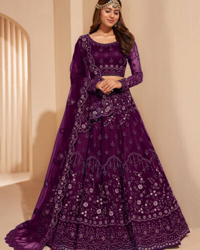 Embroidered Semi Stitched Lehenga Choli (Purple)