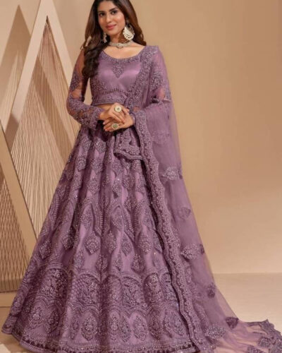 Embroidered Semi Stitched Lehenga Choli (Purple)