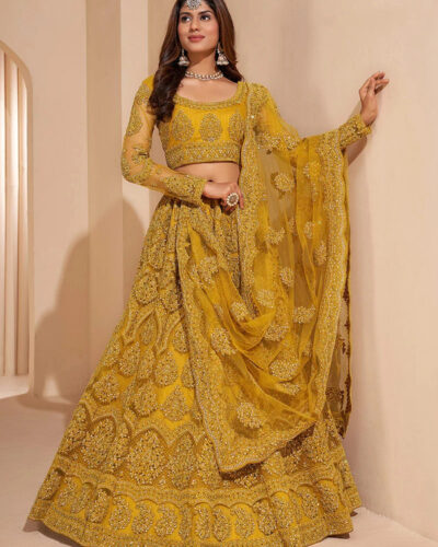 Embroidered Semi Stitched Lehenga Choli (Yellow)