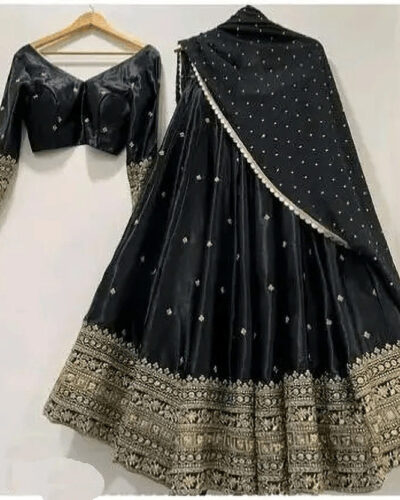 Solid Semi Stitched Lehenga Choli (Black)