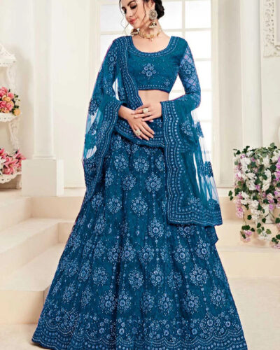 Embroidered Semi Stitched Lehenga Choli (Light Blue)