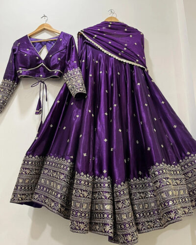 Embellished Semi Stitched Lehenga Choli (Purple)