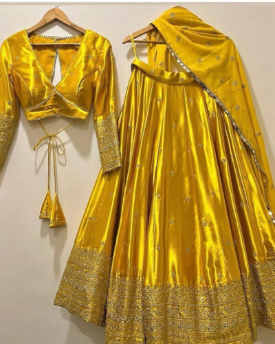 Embellished Semi Stitched Lehenga Choli (Yellow)