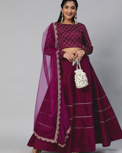 Embroidered Semi Stitched Lehenga Choli (Purple)