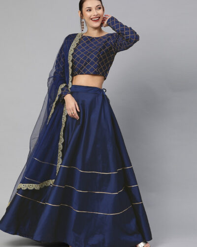 Embroidered Semi Stitched Lehenga Choli (Dark Blue)