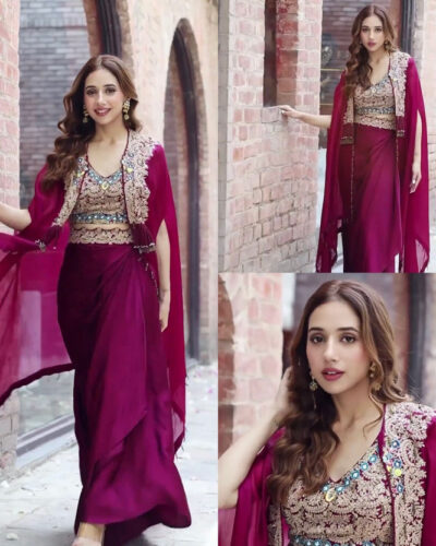 Solid, Embroidered, Leheriya Semi Stitched Lehenga & Crop Top (Purple)