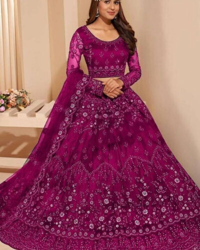 Embroidered Semi Stitched Lehenga Choli (Purple)