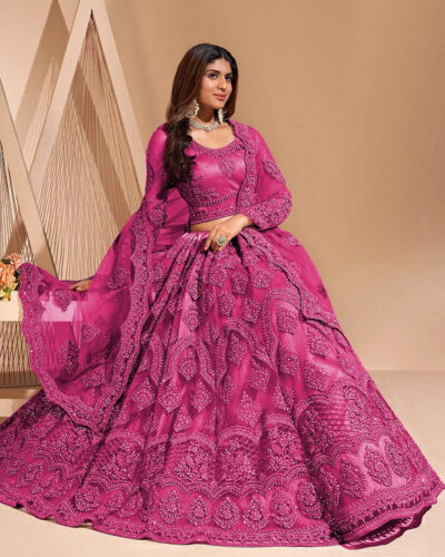 Embroidered Semi Stitched Lehenga Choli (Pink)