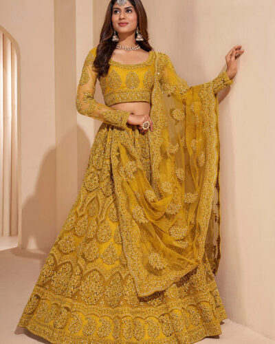 Embroidered Semi Stitched Lehenga Choli (Yellow)