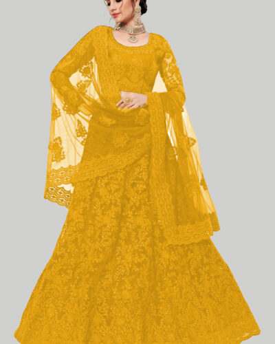 Embroidered Semi Stitched Lehenga Choli (Yellow)