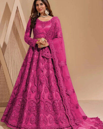 Embroidered Semi Stitched Lehenga Choli (Pink)