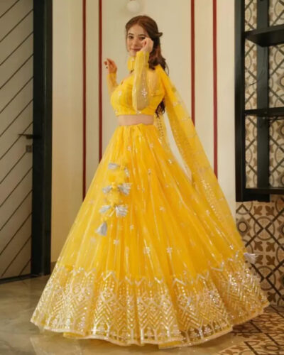 Embroidered Semi Stitched Lehenga Choli (Yellow)