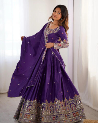 Embroidered Semi Stitched Lehenga Choli (Purple)