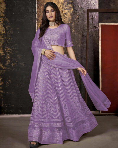 Embroidered Semi Stitched Lehenga Choli (Purple)