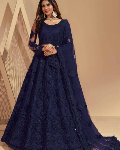 Embroidered Semi Stitched Lehenga Choli (Dark Blue)