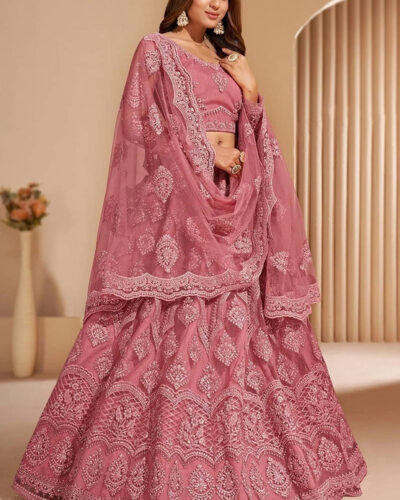 Embroidered Semi Stitched Lehenga Choli (Pink)