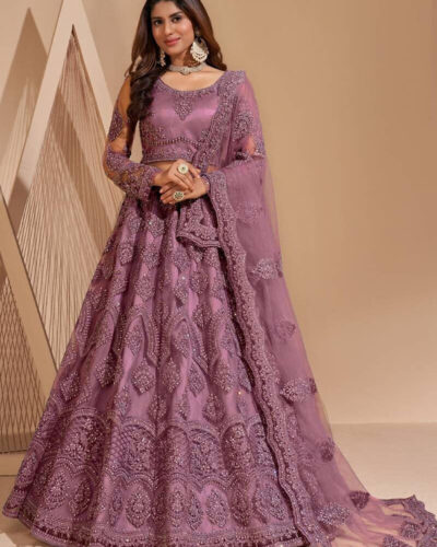 Embroidered Semi Stitched Lehenga Choli (Purple)