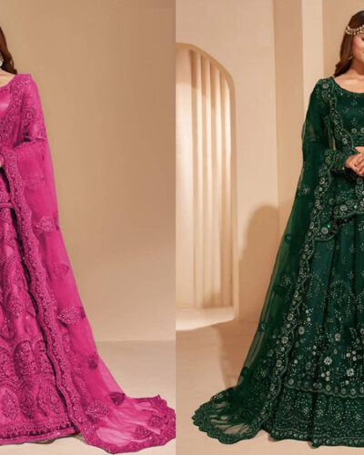 Embroidered, Embellished Semi Stitched Lehenga Choli (Black, Green)