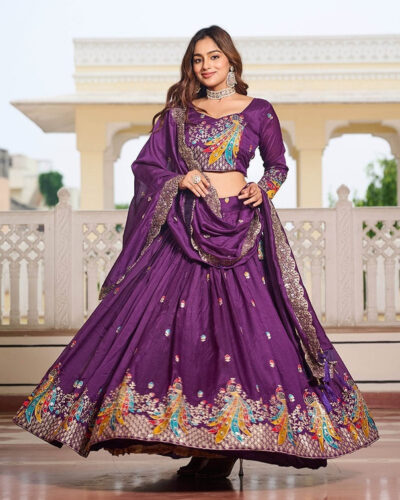 Embroidered Semi Stitched Lehenga Choli (Purple)